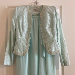 Nah Nah Collection Two Piece Teal Maxi Formal Skirt with Decorated Jacket